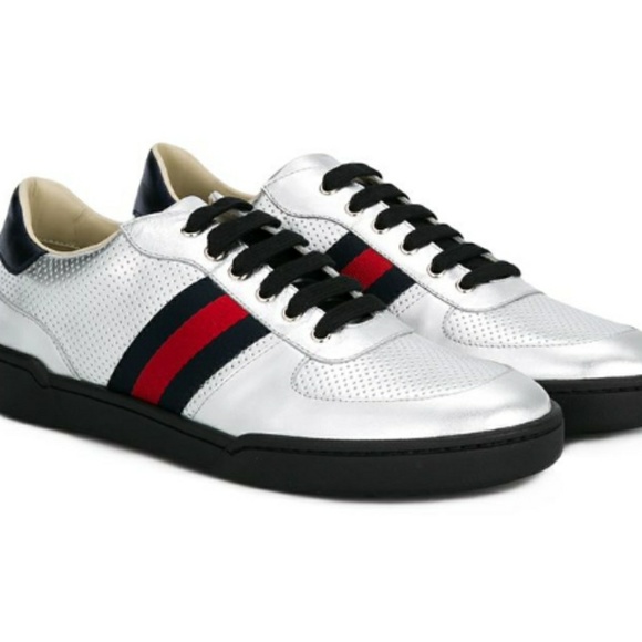 Gucci Other - Gucci GIRL'S Metallic Web Lace-Up Sneakers Sz 4/34